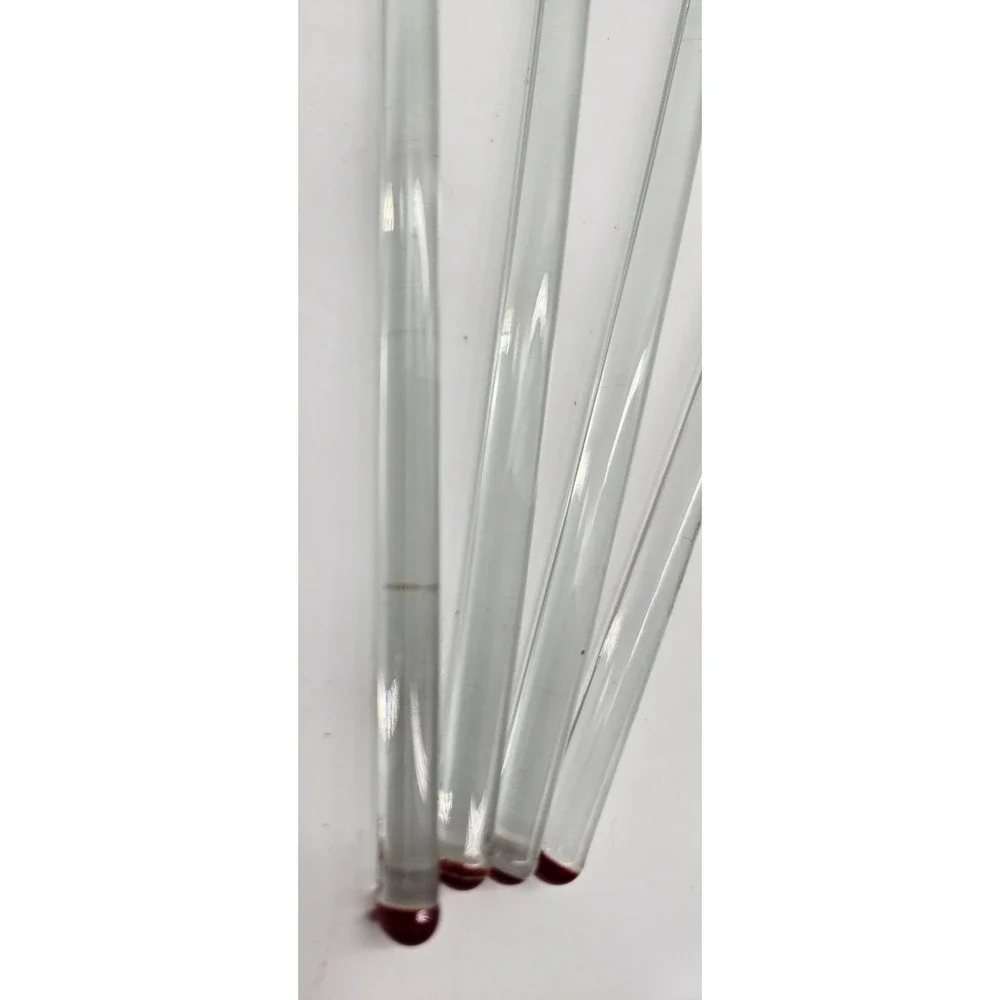 VINTAGE Set of‎ 8 Clear Glass Stirrers with Round RED Ends Cocktail Drink Mixers